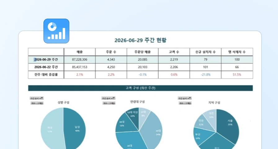 엑셀 대시보드 결과물 예시