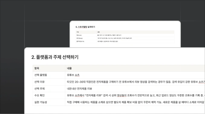 숏폼 콘텐츠 방향성 설정 예시 이미지