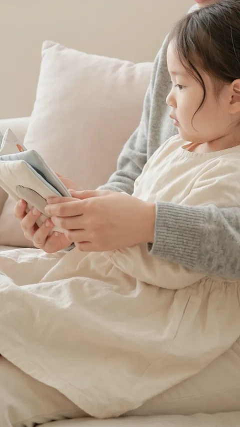 소파에서 아이와 함께 시간을 보내는 모습